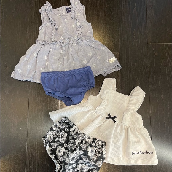 🦄 CALVIN KLEIN 🦄 2 dresses with little undies   3-6 months - Picture 1 of 3